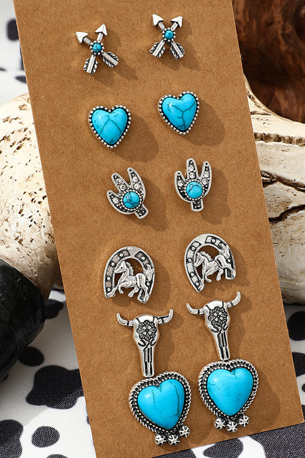 Silvery 6 Pairs Western Turquoise Stud Earrings