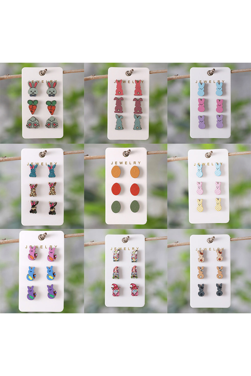 Khaki Easter Bunny 3 Pairs Different Earrings