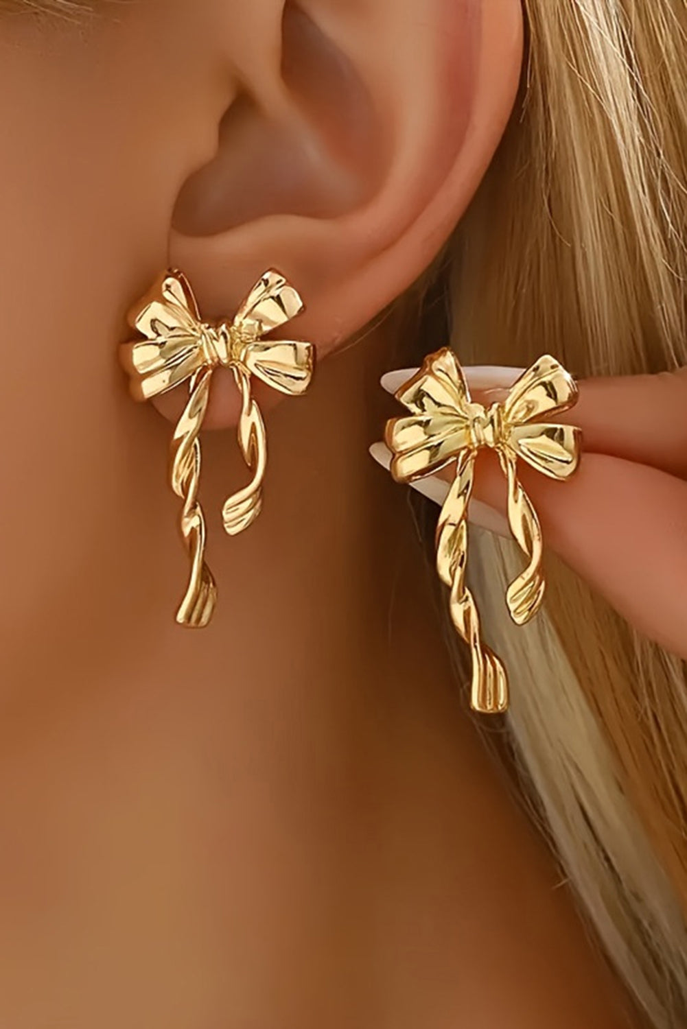 Gold Bow Knot Plated Stud Earrings