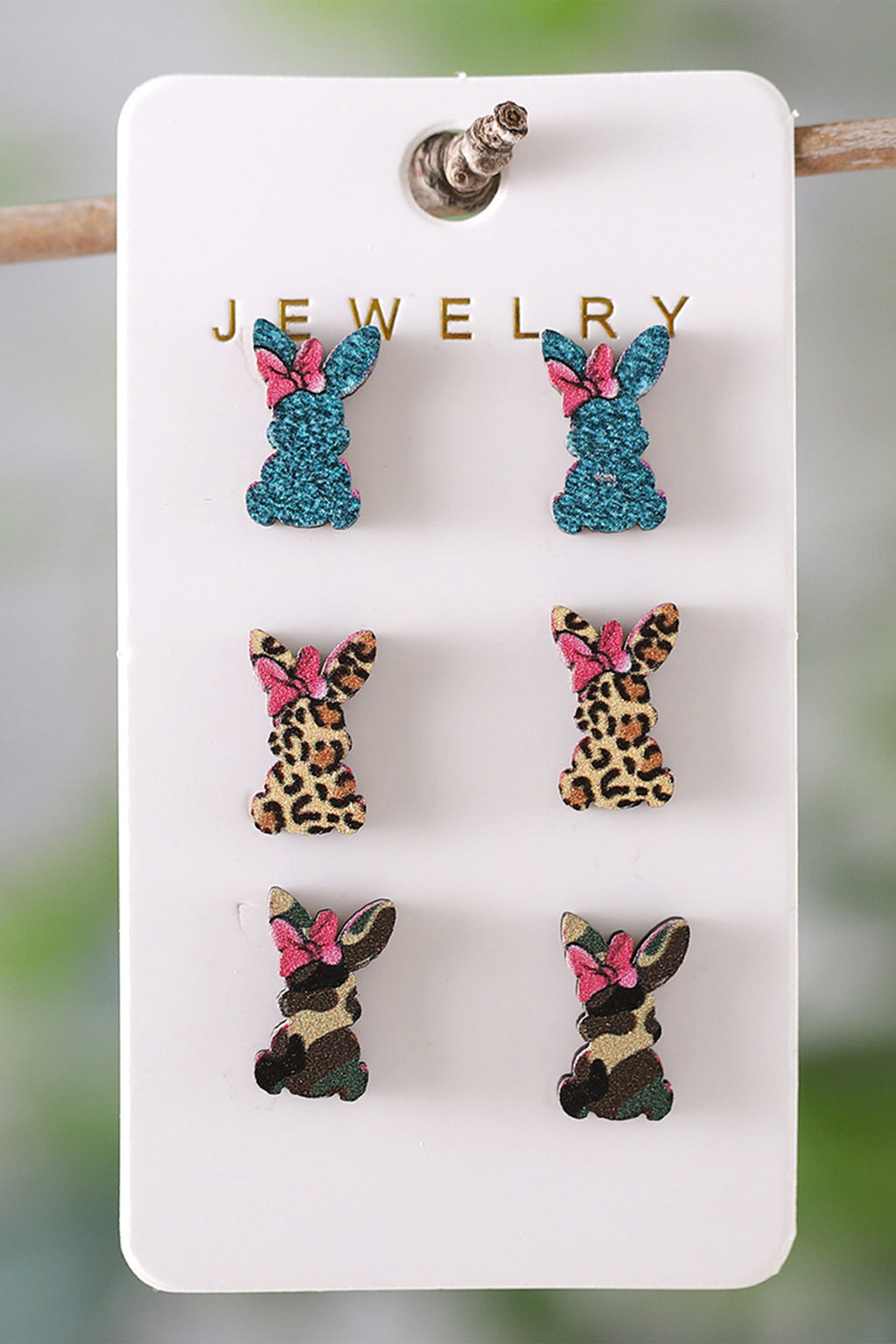 Khaki Easter Bunny 3 Pairs Different Earrings