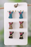 Khaki Easter Bunny 3 Pairs Different Earrings