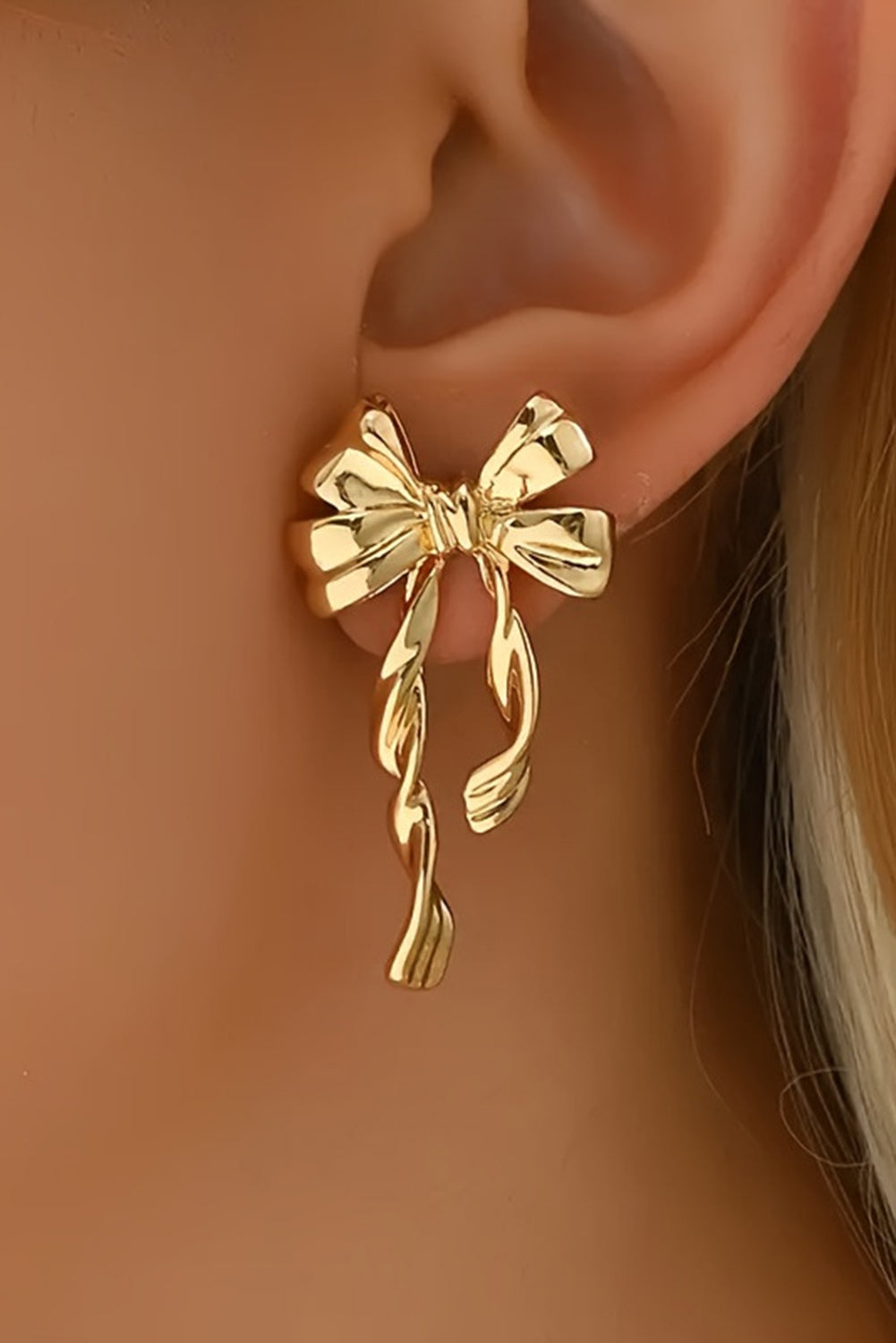 Gold Bow Knot Plated Stud Earrings
